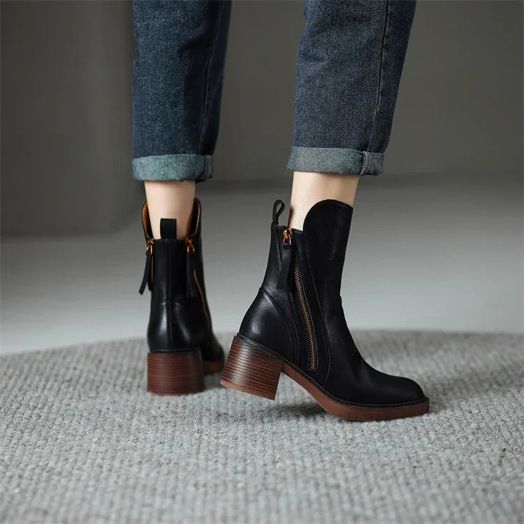 Diagzelle Leather Ankle Boots – Womens Heel Block Autumn Winter Casual Office Smart Ankle Boots