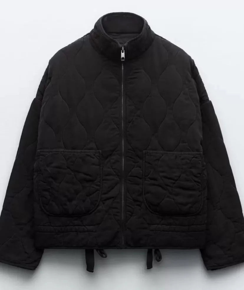 Diaquenne Quilted Bomber Jacket – Women Casual Autumn Lightweight Zip Front High Collar Jacket