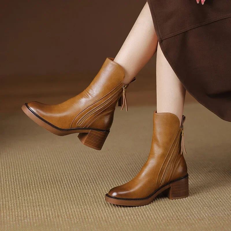 Diagzelle Leather Ankle Boots – Womens Heel Block Autumn Winter Casual Office Smart Ankle Boots