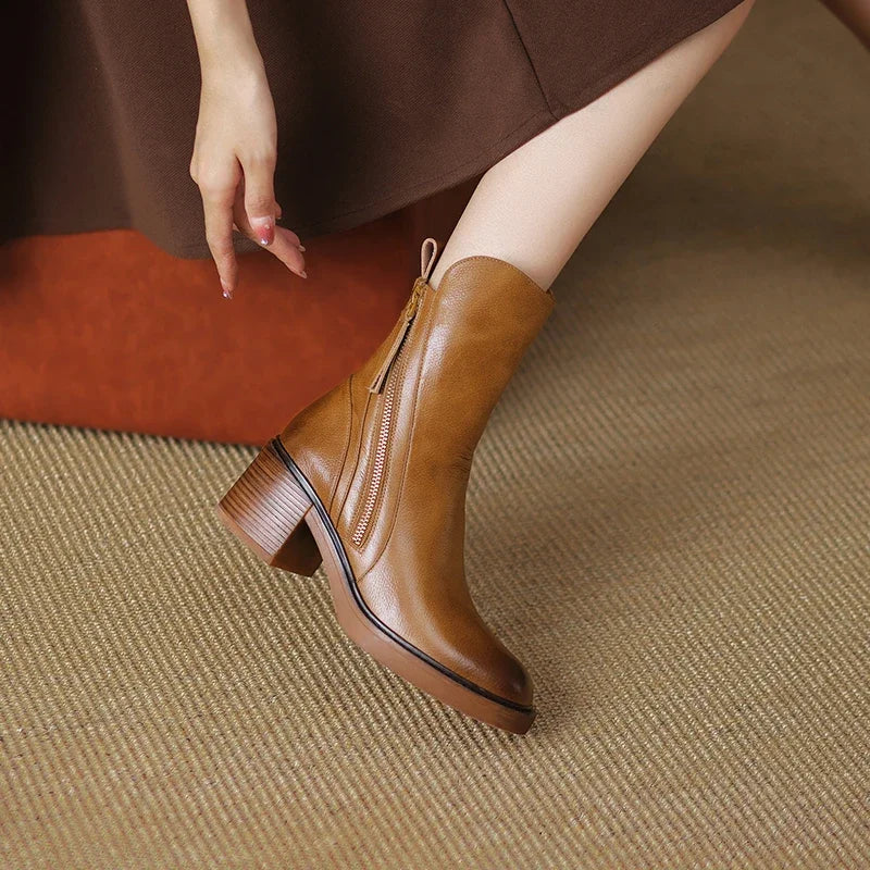 Diagzelle Leather Ankle Boots – Womens Heel Block Autumn Winter Casual Office Smart Ankle Boots