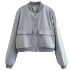 Flaplyn Cropped Bomber Jacket – Snap Front Women Casual Fall Streetwear Utility Bomber Jacket