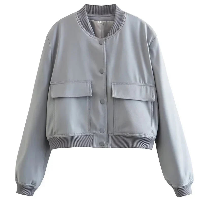 Flaplyn Cropped Bomber Jacket – Snap Front Women Casual Fall Streetwear Utility Bomber Jacket
