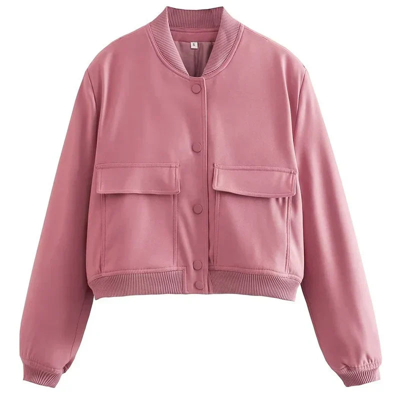 Flaplyn Cropped Bomber Jacket – Snap Front Women Casual Fall Streetwear Utility Bomber Jacket