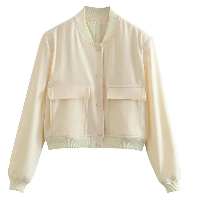 Flaplyn Cropped Bomber Jacket – Snap Front Women Casual Fall Streetwear Utility Bomber Jacket