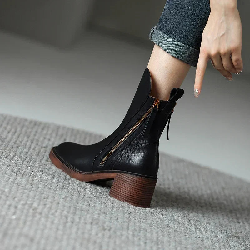 Diagzelle Leather Ankle Boots – Womens Heel Block Autumn Winter Casual Office Smart Ankle Boots