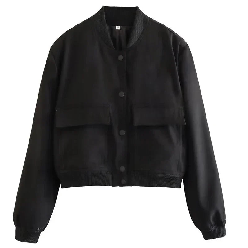Flaplyn Cropped Bomber Jacket – Snap Front Women Casual Fall Streetwear Utility Bomber Jacket