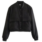 Flaplyn Cropped Bomber Jacket – Snap Front Women Casual Fall Streetwear Utility Bomber Jacket