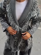 Paselya Paisley Jacquard V-Neck Knit Cardigan – Fringe Trim Women Oversized Boho Casual Autumn Longline Cardigan