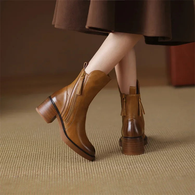 Diagzelle Leather Ankle Boots – Womens Heel Block Autumn Winter Casual Office Smart Ankle Boots