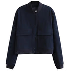 Flaplyn Cropped Bomber Jacket – Snap Front Women Casual Fall Streetwear Utility Bomber Jacket