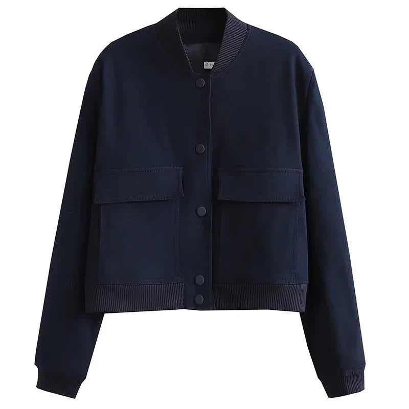 Flaplyn Cropped Bomber Jacket – Snap Front Women Casual Fall Streetwear Utility Bomber Jacket