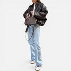 Balstina Oversized Belted Crop Jacket – Faux Leather Women Bomber Zip Up Collared Casual Jacket