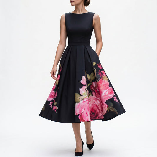 Elegant Black Midi Cocktail Dress