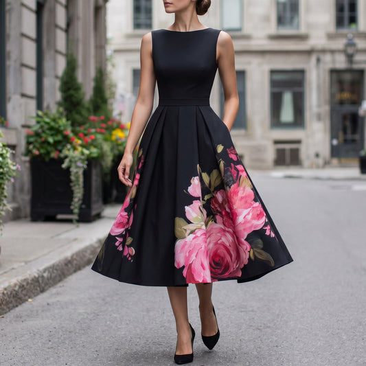 Elegant Black Midi Cocktail Dress