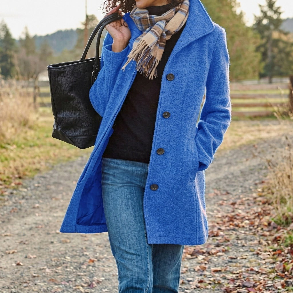 Notapel Wide-Lapel Single-Breasted Longline Coat – Women Winter Office Tailored Formal Wool Blend Longline Coat