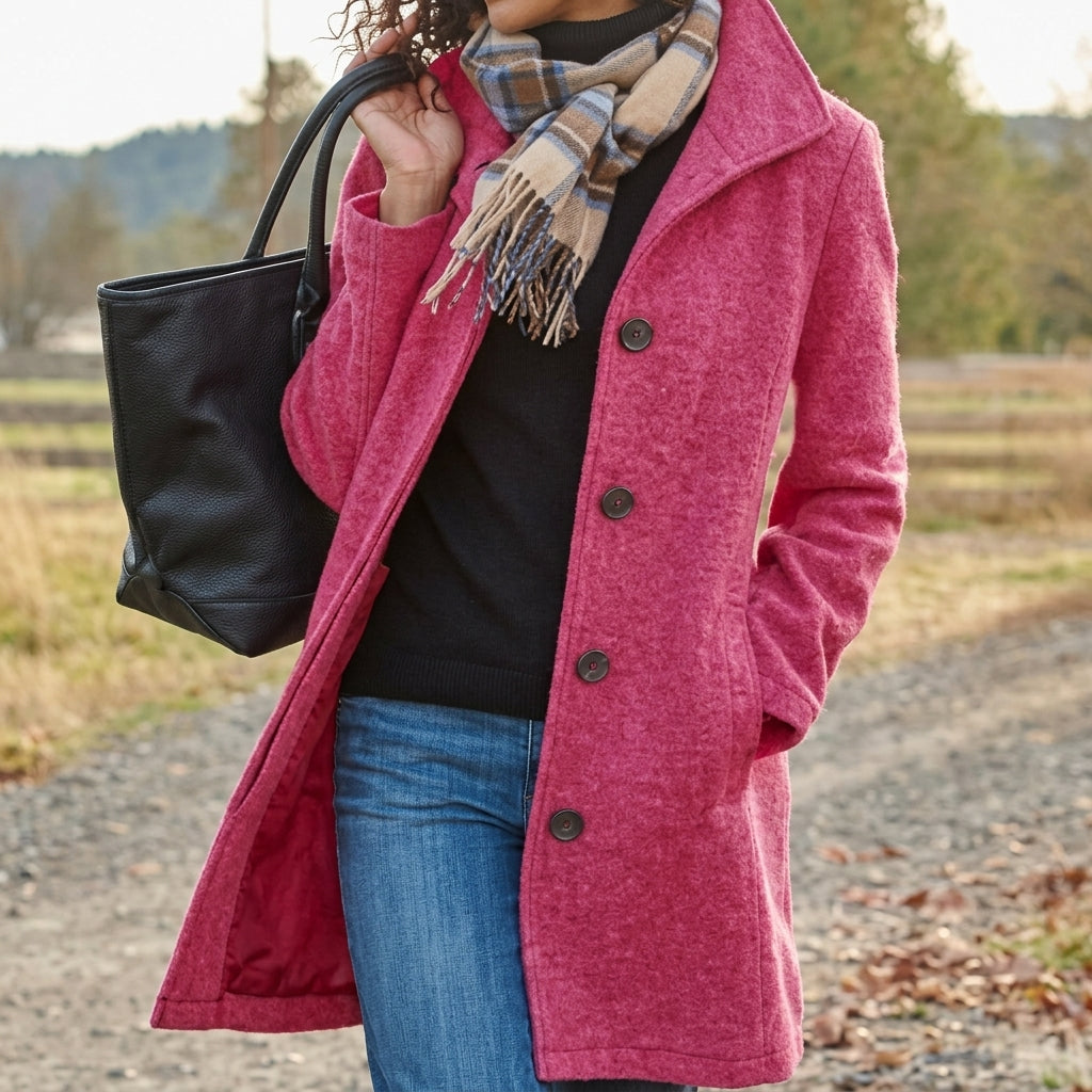 Notapel Wide-Lapel Single-Breasted Longline Coat – Women Winter Office Tailored Formal Wool Blend Longline Coat