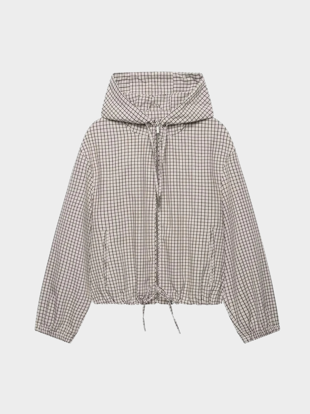 Toglinn Plaid Hooded Crop Jacket – Check Print Zip Front Women Casual Drawstring Cropped Jacket