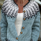 Chevzig Fair Isle Knit Cardigan – Fair Isle Cardigan Women Ladies Autumn Knit Button Front Chunky Cardigan