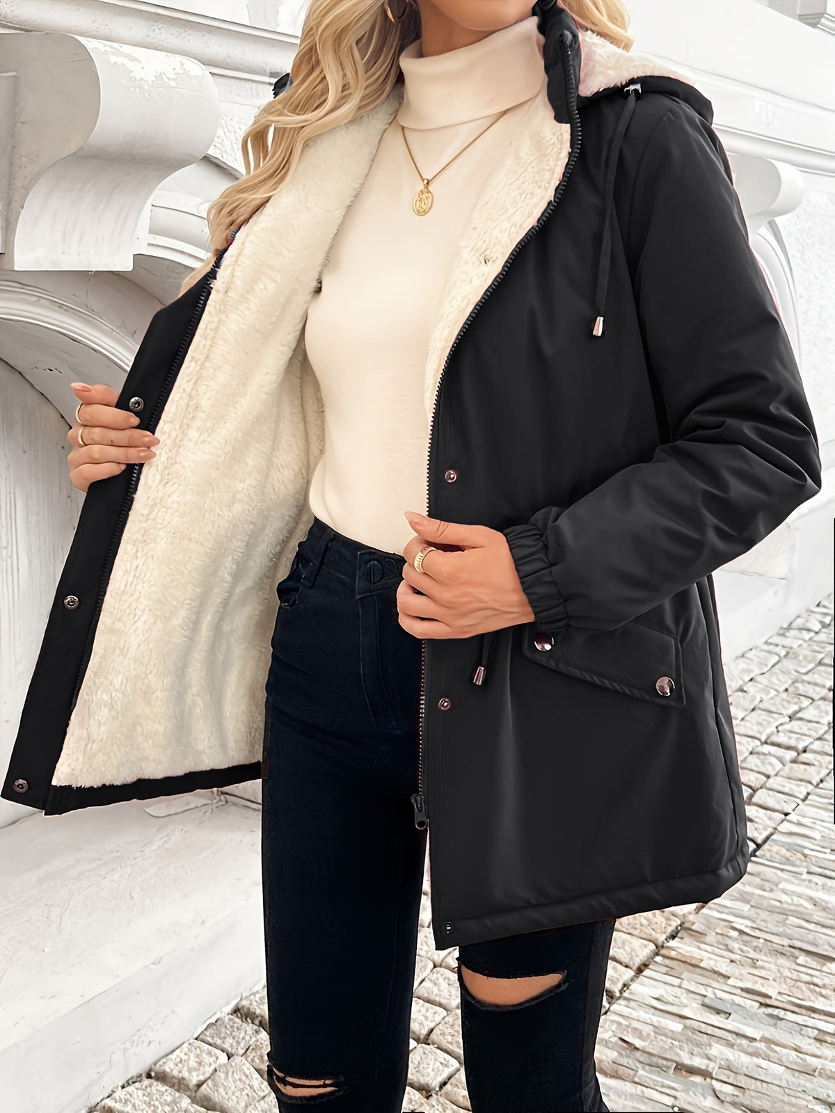 Shepra Faux-Fur Lined Hooded Parka Jacket – Waterproof Winter Parka Women Hooded Longline Jacket