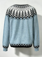 Chevzig Fair Isle Knit Cardigan – Fair Isle Cardigan Women Ladies Autumn Knit Button Front Chunky Cardigan