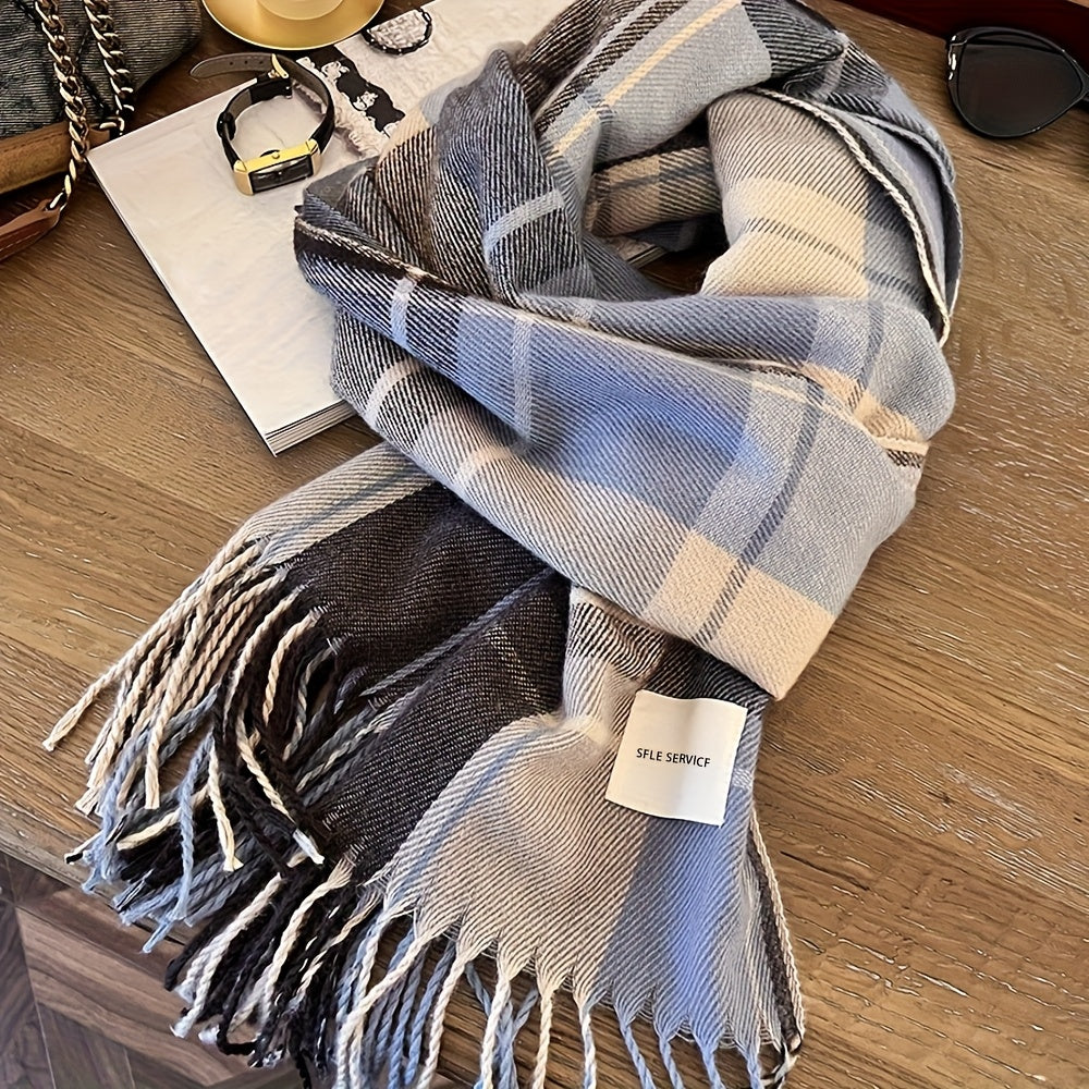 Twillyne Oversized Check Scarf – Tartan Wool Scarf Women Winter Checked Fringe Wrap Shawl Blanket Scarf