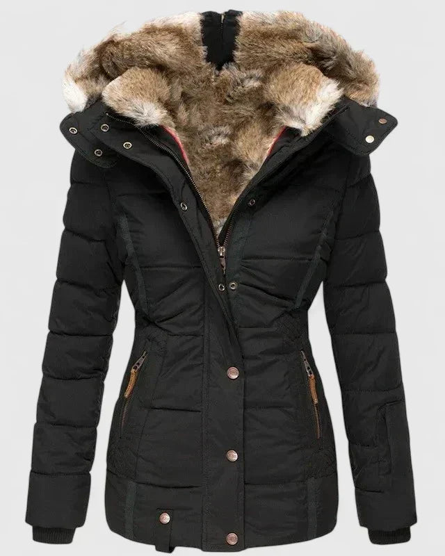 Veyzandra Faux Fur Hood Quilted Puffer Coat – Women Padded Winter Jacket Casual Parka Longline