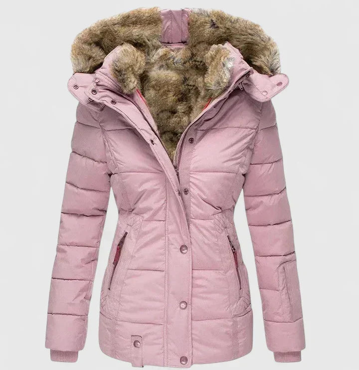 Veyzandra Faux Fur Hood Quilted Puffer Coat – Women Padded Winter Jacket Casual Parka Longline