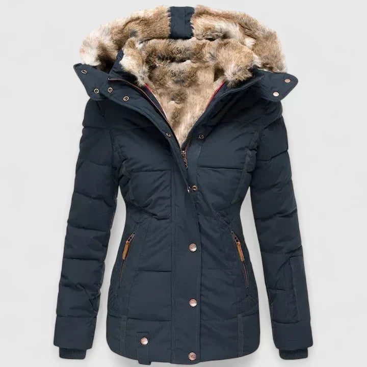 Veyzandra Faux Fur Hood Quilted Puffer Coat – Women Padded Winter Jacket Casual Parka Longline