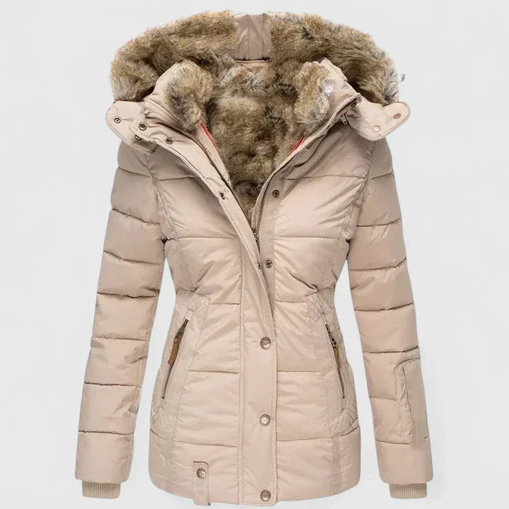 Veyzandra Faux Fur Hood Quilted Puffer Coat – Women Padded Winter Jacket Casual Parka Longline