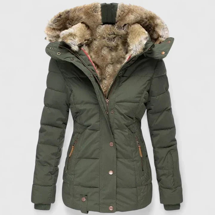 Veyzandra Faux Fur Hood Quilted Puffer Coat – Women Padded Winter Jacket Casual Parka Longline