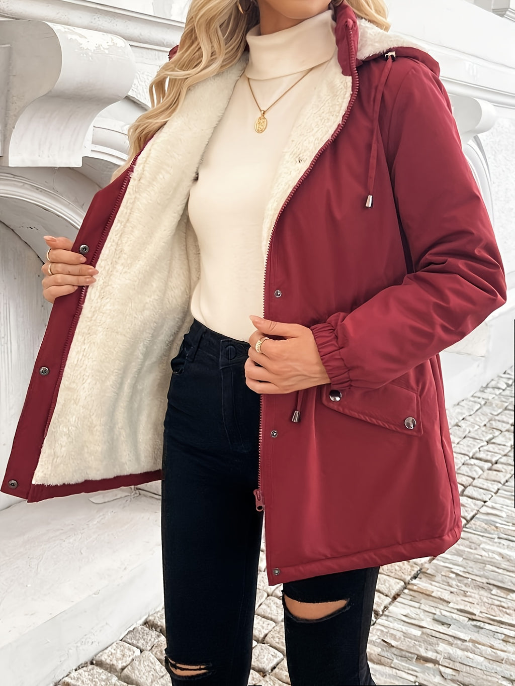 Shepra Faux-Fur Lined Hooded Parka Jacket – Waterproof Winter Parka Women Hooded Longline Jacket