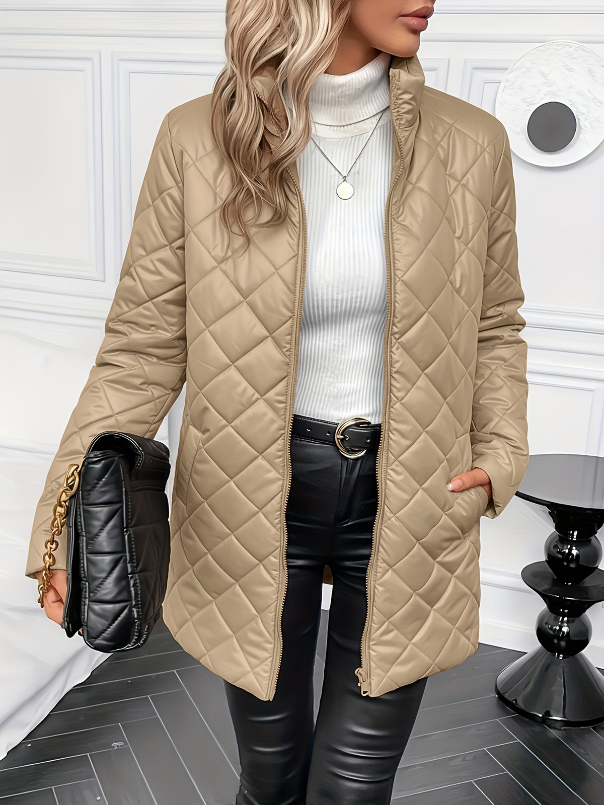 Diquilenne Diamond Quilted Longline Coat – Padded Jacket Women Hooded Winter Ladies Quilted Coat