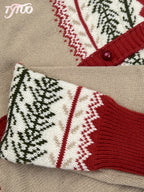 Fairbane Fair Isle Button-Up Cardigan – Women Knit Sweater Nordic Chunky Ribbed Autumn Fall Cardigan