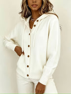 Ribbenne Hooded Button Cardigan – Knit Cardigan Women Casual Autumn Winter Loungewear Cosy Oversized Hoodie
