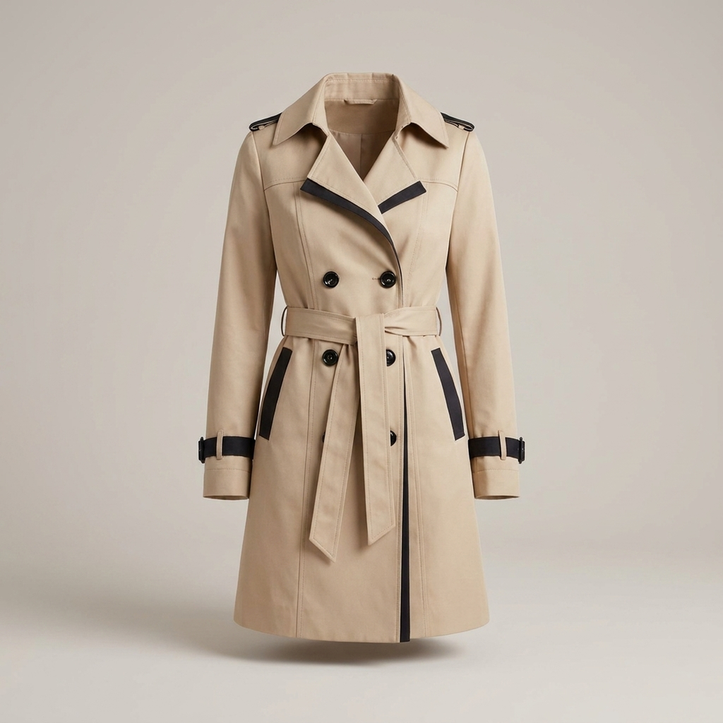 Trimessa Double-Breasted Belted Trench Coat – Women Classic Tailored Longline Autumn Winter Trench Coat
