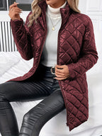 Diquilenne Diamond Quilted Longline Coat – Padded Jacket Women Hooded Winter Ladies Quilted Coat