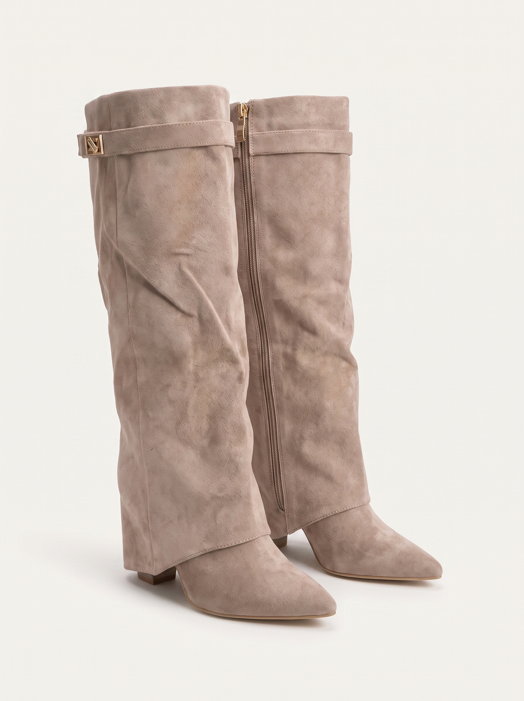 Buckstra Knee-High Wedge Boots – Suede Knee High Boots Women Block Heel Pointed Toe Elegant