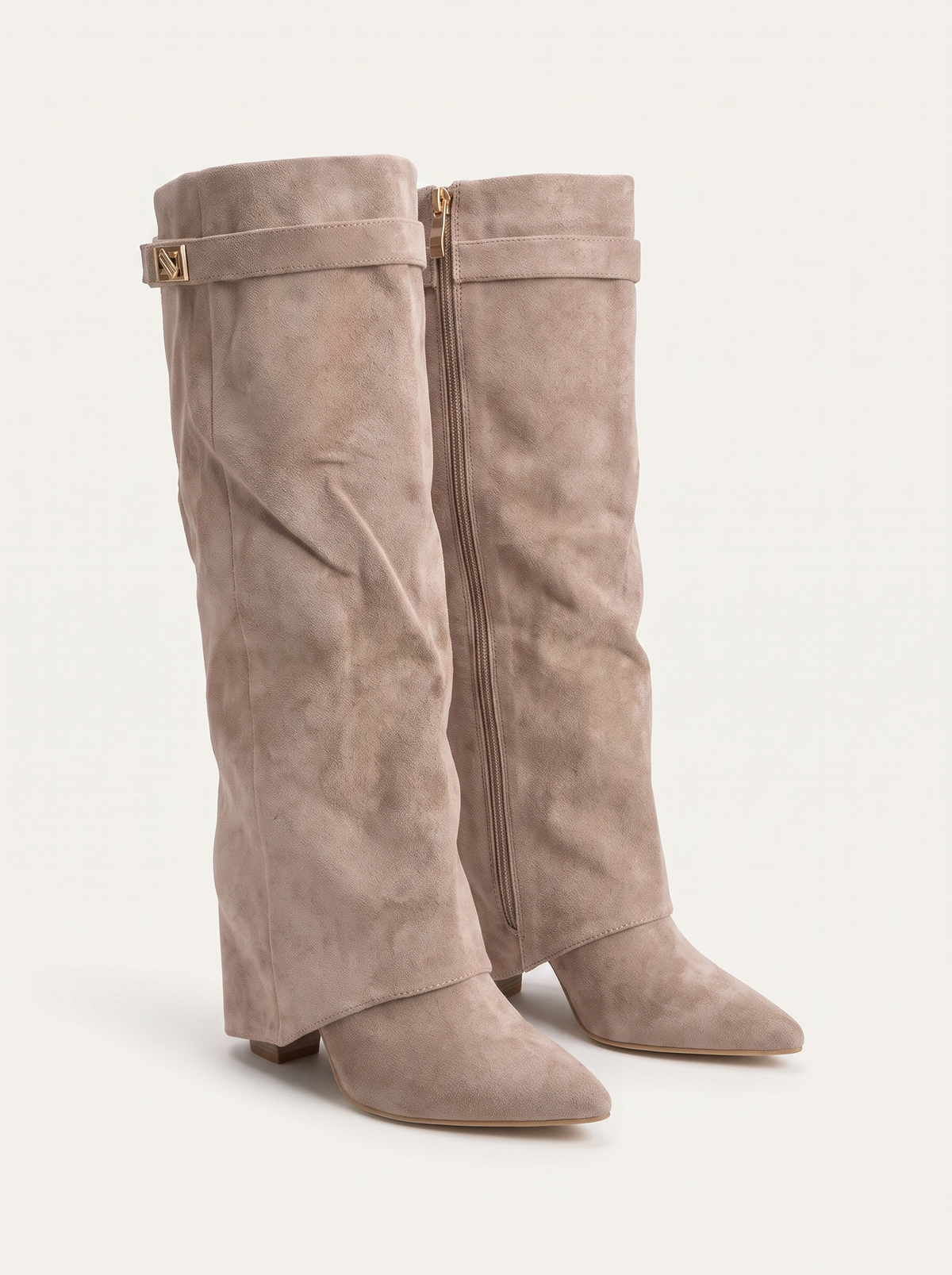Buckstra Knee-High Wedge Boots – Suede Knee High Boots Women Block Heel Pointed Toe Elegant