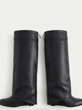Folcuff Knee High Boots – Flat Leather Women Calf Wide Fit Pull On Knee High Boots