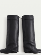 Folcuff Knee High Boots – Flat Leather Women Calf Wide Fit Pull On Knee High Boots