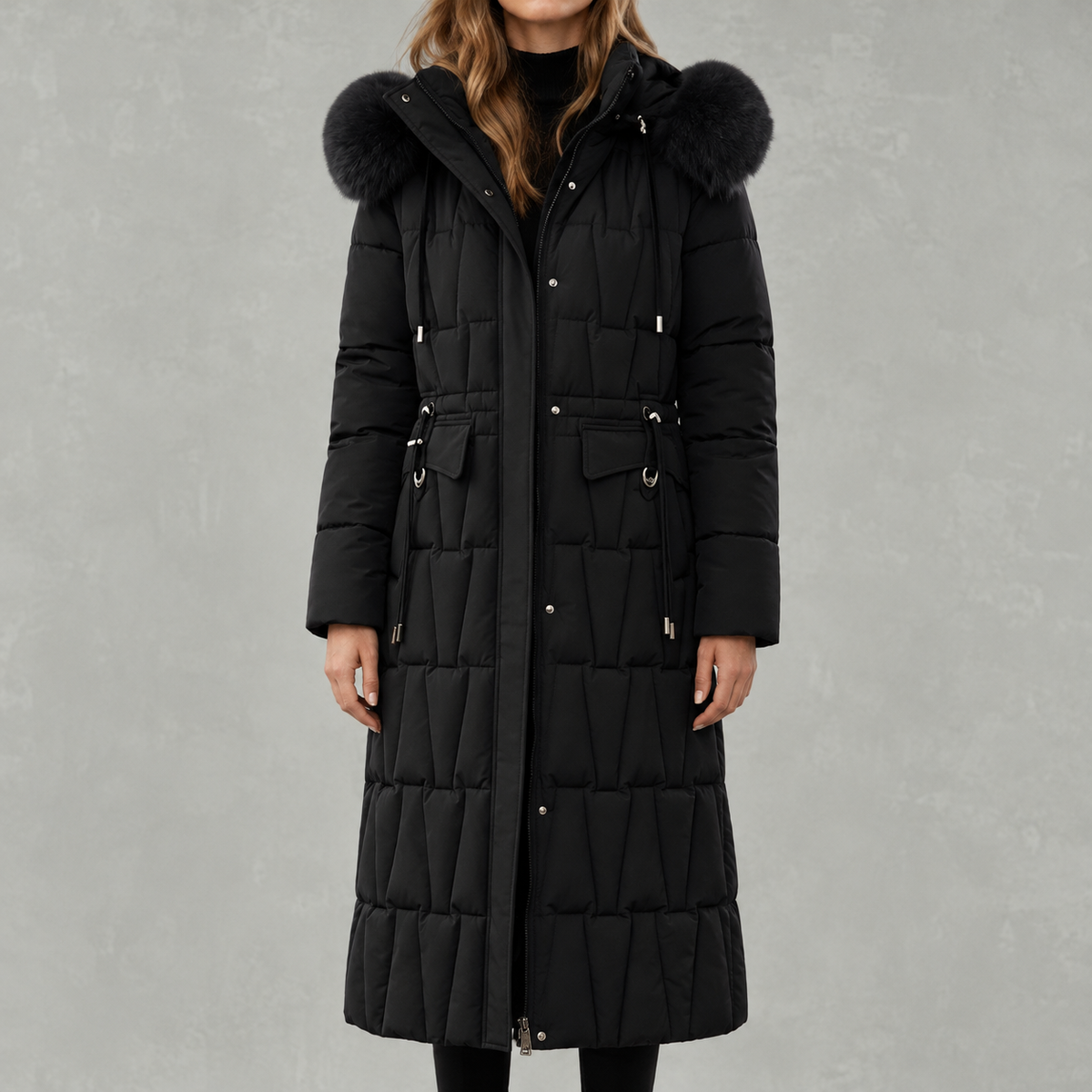 Chanista Longline Padded Puffer Coat – Hooded Quilted Over-the-Knee Winter Women Parka Jacket