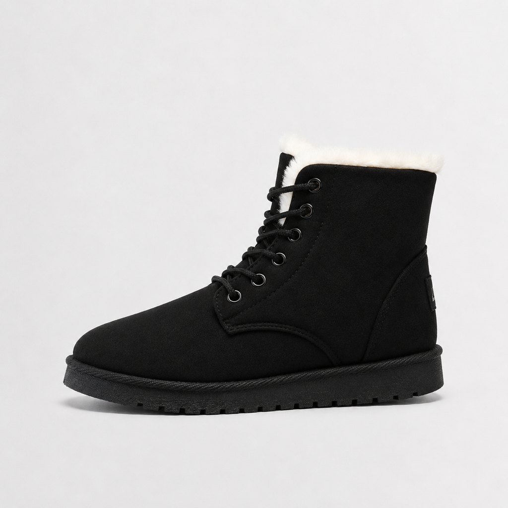 Sherafluff Lace-Up Ankle Boots – Warm Winter Snow Women Casual Flat Platform Ankle Boots