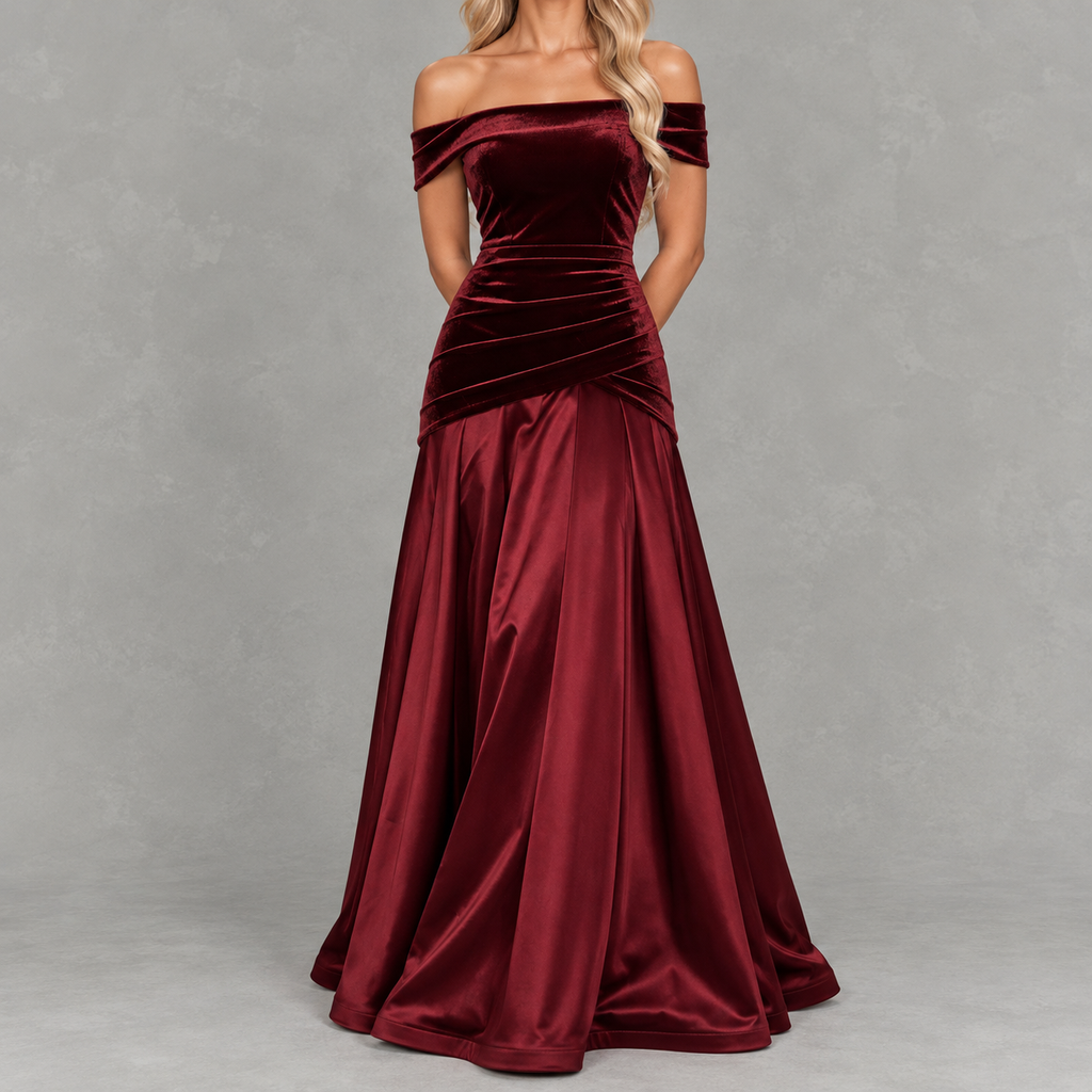 Diruche Velvet Off-Shoulder Maxi Dress – Evening Dresses Women Formal Wedding Guest Bardot Party Maxi Dress
