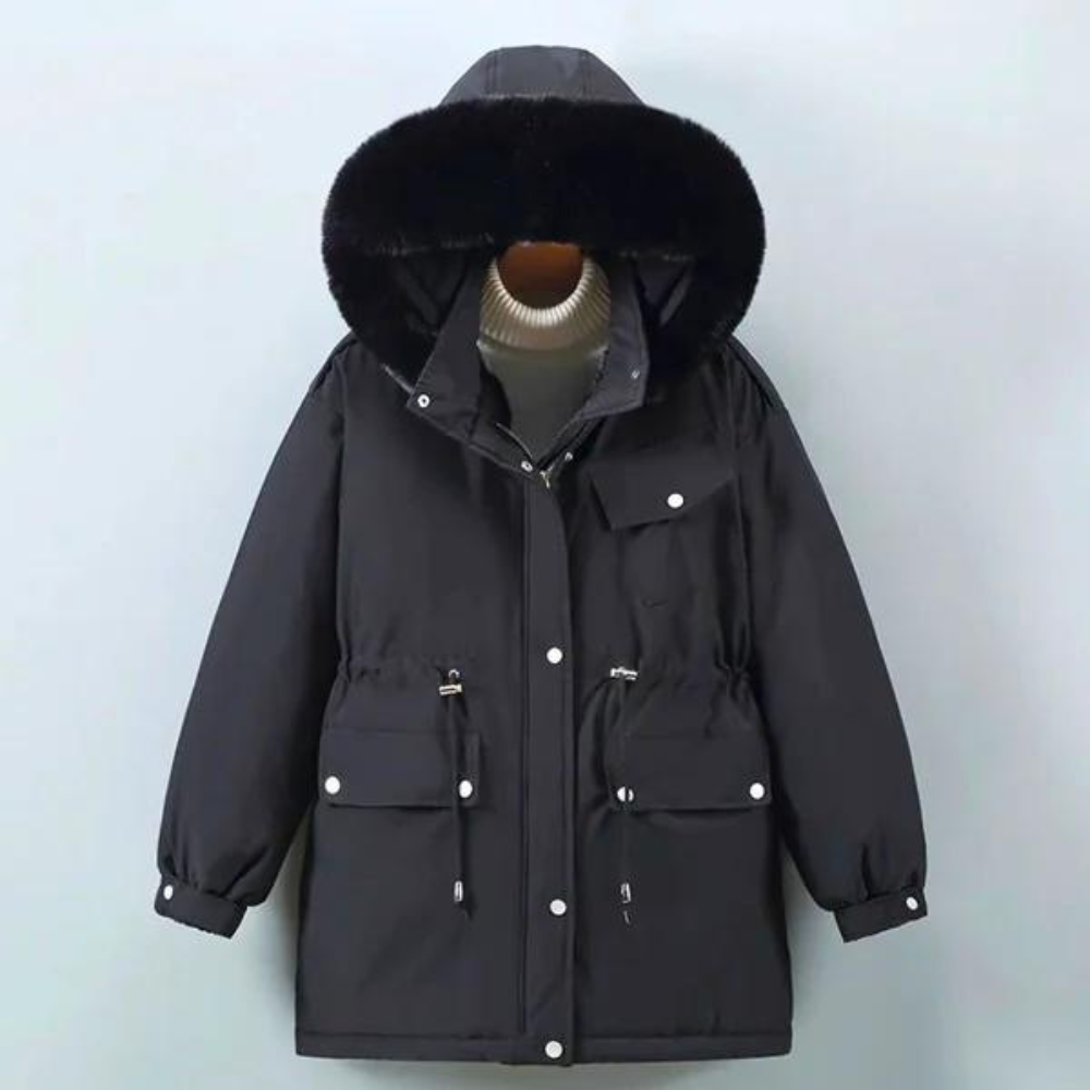 Furodyn Faux Fur Hood Parka Jacket – Women Winter Down Filled Belted Longline Casual Parka Coat