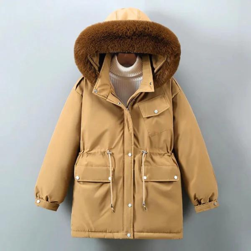 Furodyn Faux Fur Hood Parka Jacket – Women Winter Down Filled Belted Longline Casual Parka Coat