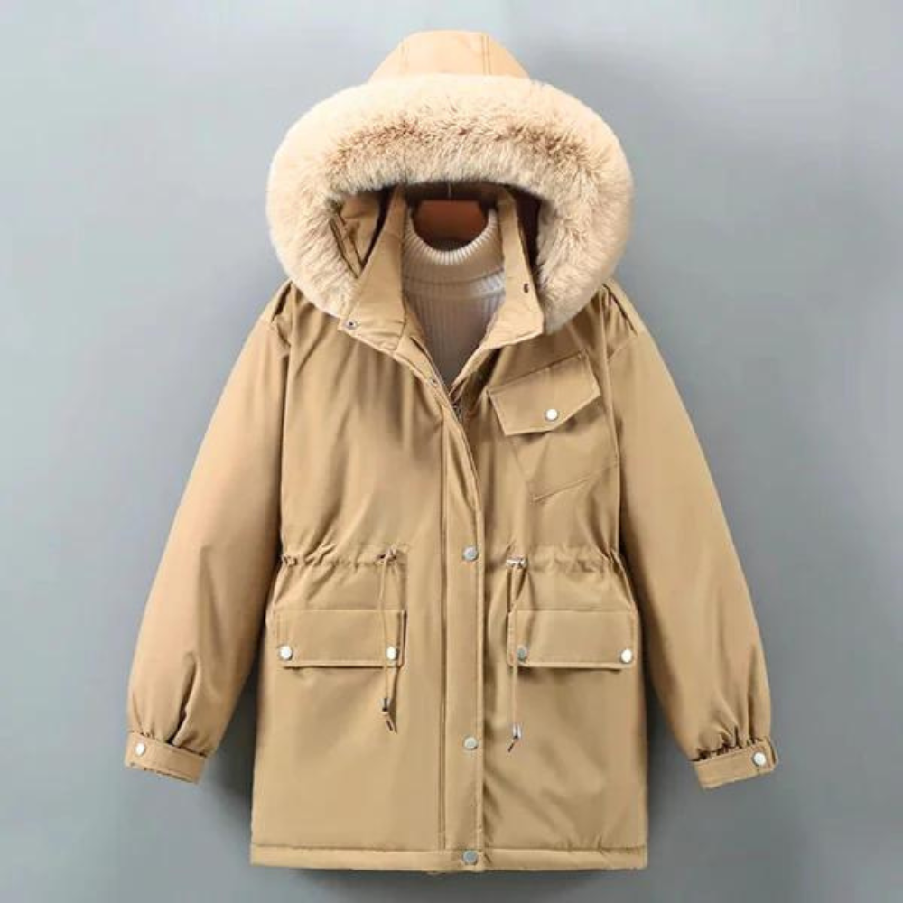 Furodyn Faux Fur Hood Parka Jacket – Women Winter Down Filled Belted Longline Casual Parka Coat