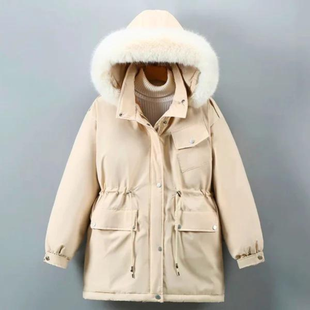 Furodyn Faux Fur Hood Parka Jacket – Women Winter Down Filled Belted Longline Casual Parka Coat