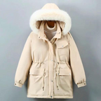 Furodyn Faux Fur Hood Parka Jacket – Women Winter Down Filled Belted Longline Casual Parka Coat