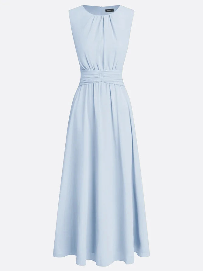 Cintura Gathered Waist Maxi Dress – Chiffon Bridesmaid Wedding Guest Women Formal Evening Sleeveless Maxi Dress