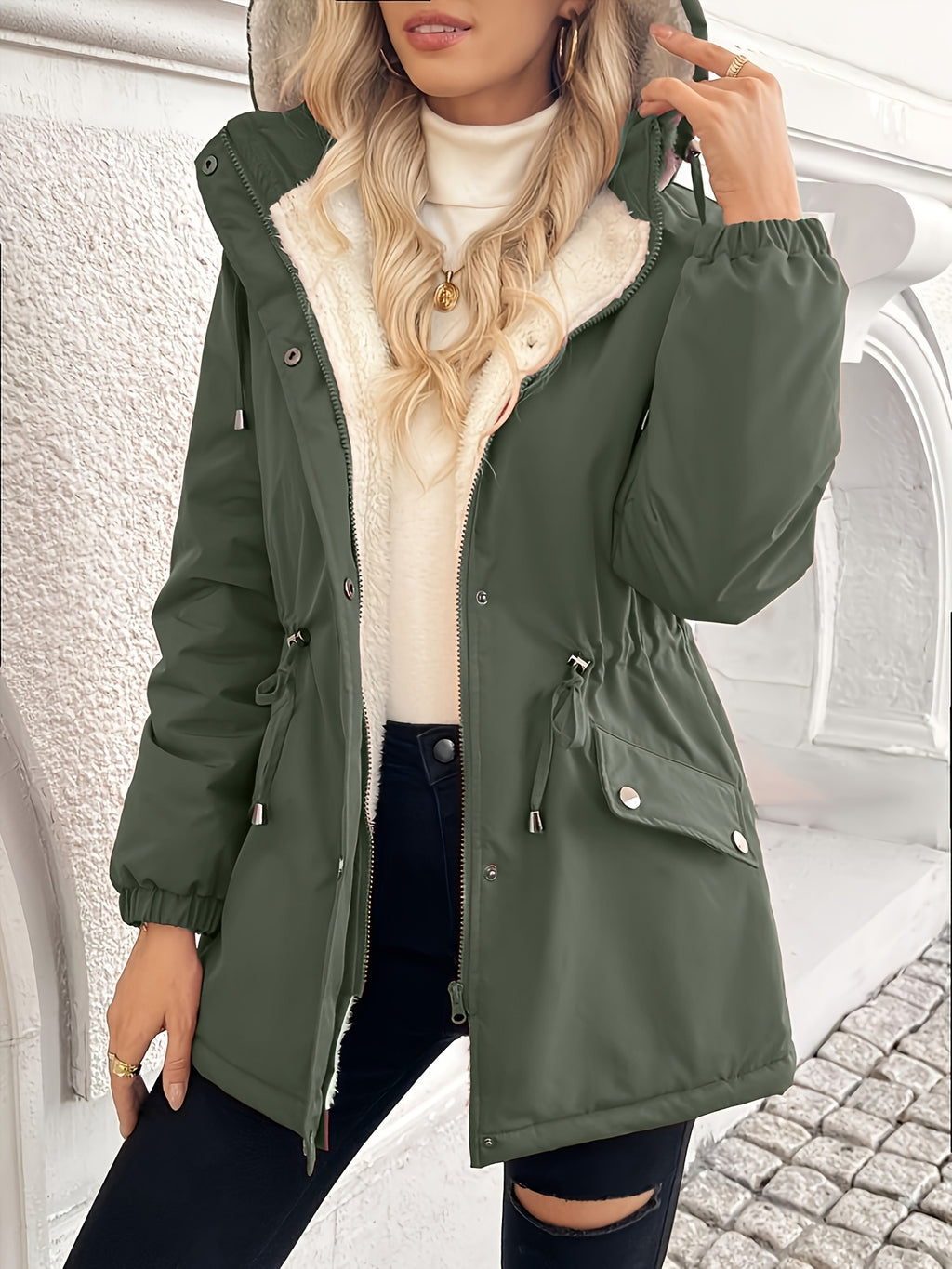 Shepra Faux-Fur Lined Hooded Parka Jacket – Waterproof Winter Parka Women Hooded Longline Jacket